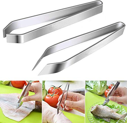 UAIDONG Pinzette per Pesce 2 Pezzi Pinzette per Pesci in Acciaio Inossidabile Pinza per Lisca di Pesce Cucina Set in Acciaio Inox Pinzette Pinze Oblique e Pinzette Piatte 11.5cm per Rimuovere Le Ossa