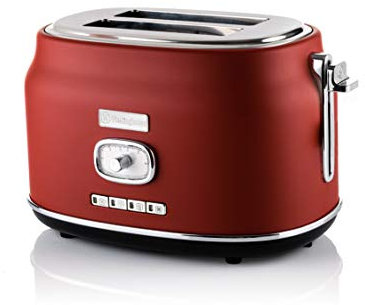 Westinghouse Retro 2-Slice Toaster - Six Adjustable Browning Levels - with Self Centering Function & Crumb Tray - Including Warm Rack for Bread, Bagels, Sandwiches, & Croissants - Red