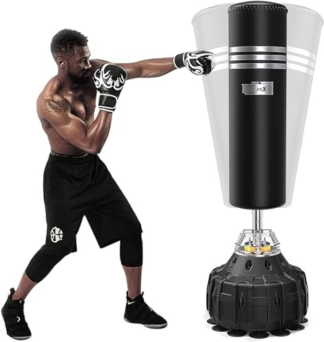 Dripex Sacco da Boxe da Terra, 178cm con Base a 19 Potenti Ventose Riempibile 80kg Sabbia / 60kg Acqua Pugilato Kickboxing Autoportante MMA Thai per Adulti (Spedizione in 2 pacchi separati)