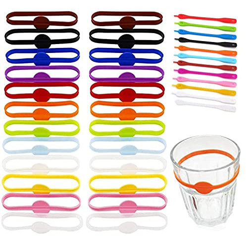 Set di pennarelli in silicone da 36 pezzi, accessori, strisce per pennarelli, anelli per bicchieri da vino per feste, birra, cocktail, champagne, bevande riutilizzabili (12 colori)