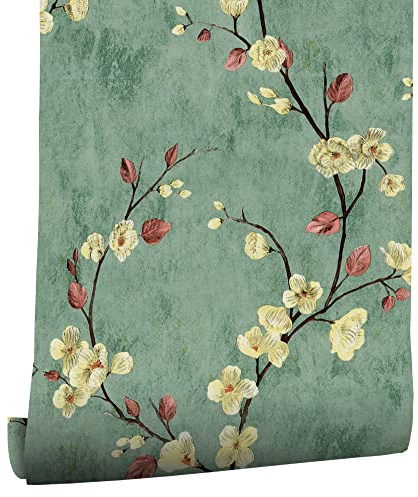 myforHD Papier Peint Auto-adhésif Fleuri Feuilles 44cmX1000cm Vintage Autocollant Amovible PVC Vinyle Film Imperméable Meuble Decoratif Salon Salle de Bain Chambre Armoire