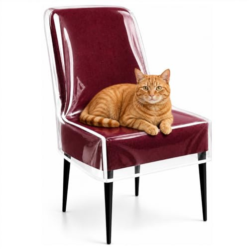Drihara 4 Pack Plastic Chair Covers, Clear Dining Room Chairs Cover Set, Transparent Waterproof Seat Protector from Cat Scratch, Dust, Spill, Pet Hair and Easy Clean