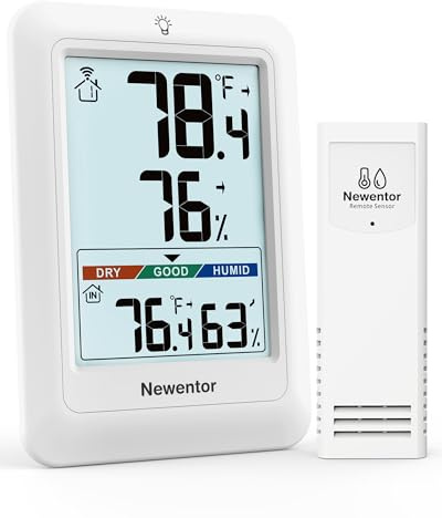 Newentor Indoor Outdoor Pool Thermometer, Remote Temperature Monitor Hygrometer, Outside Inside Thermometers with Comfort Indicator, White