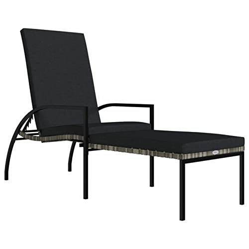 Gecheer Sun Lounger with Footrest, Adjustable Backrest, Steel Frame, PE Rattan, Gray, for Pool, Patio, Garden, Outdoor Relaxation