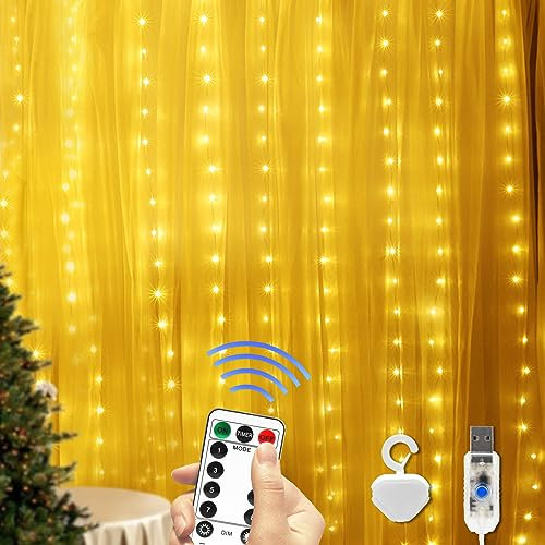 200 LED 3Mx2M Tenda Luminosa,Tenda Luci LED, 8 Modalità Impermeabile Tenda Luci LED con Telecomando & Timer,Luci Fatate per Tende per Decorare Interni e Esterni Salotto Natale Matrimonio