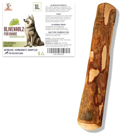 Olivenholz Kauknochen für Hunde XL — 1 Stück Natürliches Kauholz & Holzknochen als Hundespielzeug, für Extra Große Hunde über 35 kg, Zahnpflege, Langlebig & Kauspielzeug Hund