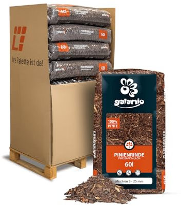 GALAMIO Pinienrinde Pinienmulch Rindenmulch Pinie Mulch Garten Dekor Pinus Pinea Natur Mittelmeer Kiefer Mix 8-25mm 60l x 13 Sack 780l / 1 Palette Paligo