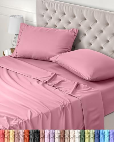 Utopia Bedding - Set Lenzuola Letto Matrimoniali 4 Pezzi 180x200 cm - Spazzolata Poliestre di Microfibra - Oeko-Tex Certificato - Lenzuolo con Angoli, Lenzuolo Piatto e 2 Federe 50x75, Rosa