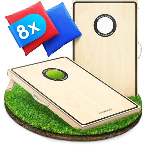 Briliantwerk® Cornhole Spiel Outdoor – Hochwertiges 11-teiliges Echtholz Wurfspiel | Sackloch Spiel für Erwachsene & Kinder | Bean Bag Game für Draußen