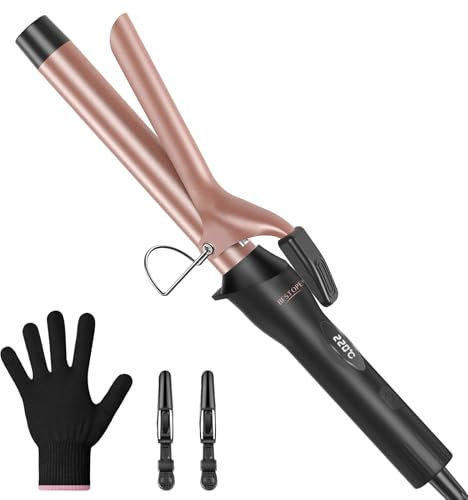 BESTOPE PRO 25mm Lockenstab, Keramik-Welleneisen für Haare mit Negativen Ionen, 8 Einstellbaren Temperaturen, 30S - Schnelles Aufheizen, 60Min Auto - Abschaltung, Handschuh, 2 Klammern, Roségold