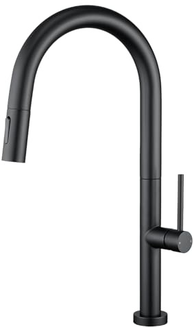 YardMonet Rubinetto da cucina nero, rubinetto da cucina ad alta pressione con doccetta estraibile, rubinetto ad arco alto, miscelatore da cucina, girevole a 360°