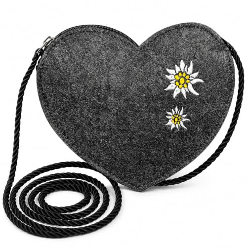Scinzene Sac traditionnel pour femme en forme de cœur en feutre avec broderie edelweiss