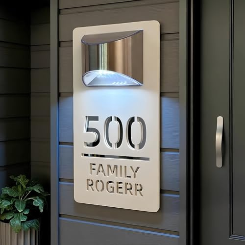 Placa Personalizada Con Número De Casa Y Luz Solar, Placa Con Número De Puerta Tallada En 3D Personalizada Para Decoración De Paredes/exteriores, Diseño De Doble Capa(15x28cm)