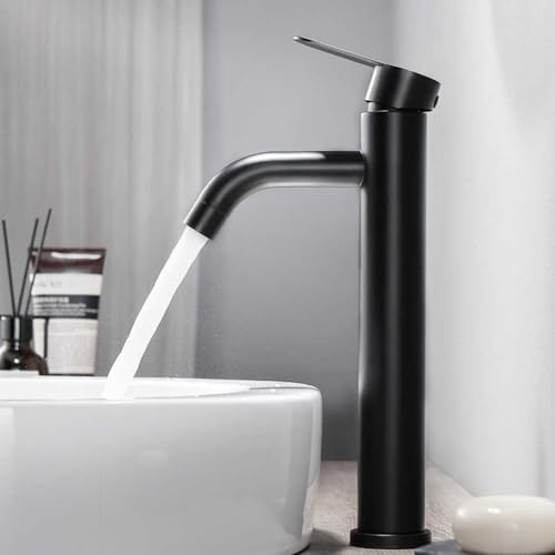 Miscelatore per lavabo in acciaio inox nero opaco, con leva singola, beccuccio curvo, aeratore a risparmio idrico e design facile da installare