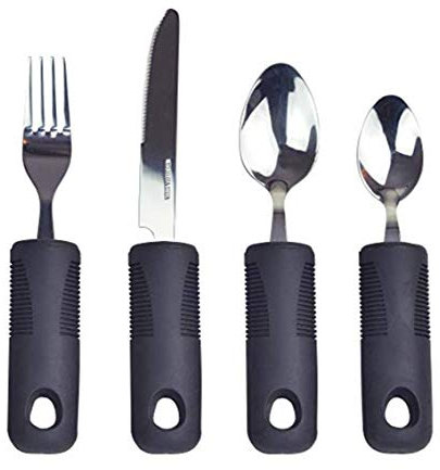 OR8 Wellness 4 Piece Cutlery Set with Thick, Easy Grip Handles. Early Learning Aid for Children or for People with Learning Difficulties, Limited Dexterity, Handicaps and Visual Impairments (Black)