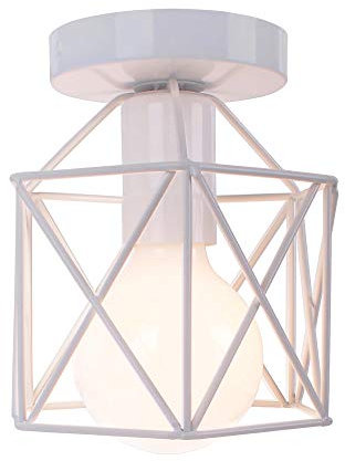 STOEX Retro Plafonnier Industrielle en Métal Carré Fer, Suspension Cage Cube Luminaire E27 pour Salon Chambre Café Bar Restaurent Entrée Couloir (Blanc)