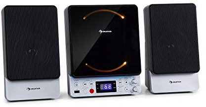 AUNA Microstar Sing - Micro Impianto Verticale, Sistema per Karoke, Lettore CD, Bluetooth, Casse Stereo, USB, FM, AUX-In/Video-Out, Display LC, LED-Ambientlight, Nero