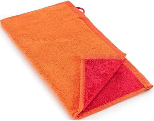 Bassetti Set 1 + 1 Stück Badschwamm GranFOULARD Shades wendbar Gästetuch + Handtuch oder Badetuch aus 100% reiner Baumwolle Jacquard (Badetuch 70 x 140 cm, Orange O2)