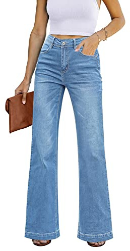 GRAPENT Women's Streetwear Jeans High Waist Bell Bottom Jeans for Women Flared Jeans for Women High Waisted Bellbottoms Jeans Outfit for Women High Waisted Color Indigo Medium Blue Size XL