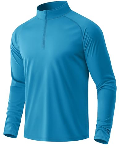 MAGCOMSEN Men's Golf Shirts Long Sleeve Quarter Zip Polo Shirts Gym Tops Rash Guard Sun Protection UPF 50+ Blue Green, S