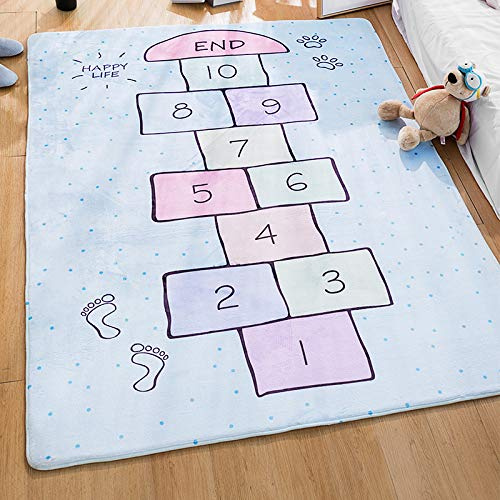 Tappeti Design Alfombra de Juegos para bebés rayuela Azul, | Antifrío y Antideslizante | Educativo Sensorial | Lavable y no tóxico con-60x90cm