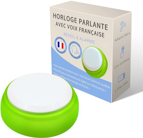 Rissler Orologio parlante per Alzheimer, cieco, ipovedente o anziano, voce francese chiara, idea regalo per nonna, nonna, nonna, nonna, nonna, con sveglia sonora (verde)