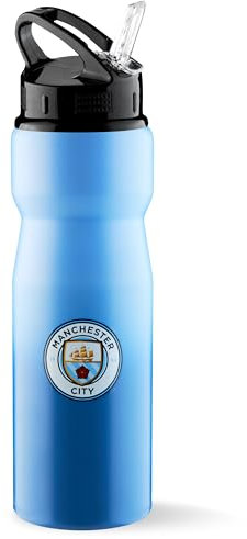 MANCHESTER CITY FC Water Bottle with Straw Metal Water Bottle Football Fans Sports Work Gym - Man City Gifts for Men