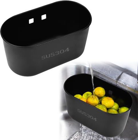 ADERTOS Sink Caddy Basket, Kitchen Sink Organiser 304 Stainless Steel Sink Sponge Holder Tidy Sink Caddy Organizer with Drainage Holes, Strong Suction Cup for Kitchen Sink Countertop (Black)