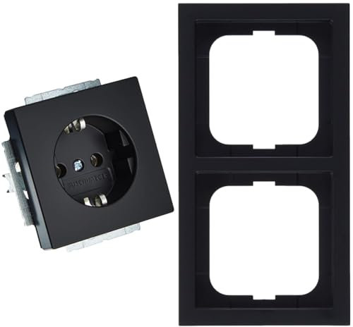 Busch-Jaeger 20EUC-885 Steckdosen-Einsatz & 1722-885K Future Linear-Abdeckrahmen, Schwarz Matt