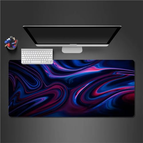 QiHon Gaming Mauspad XXL Mousepad 1200x600x3mm Blaue Flüssigkeit Groß Mauspad Vernähte Kanten & Anti-Rutsch & Haltbarkeit für PC Laptop Verbessert Präzision und Geschwindigkei