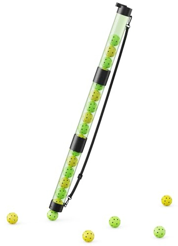 Lomccian Pickleball Ball Retriever Upper Holds 17 Balls, Pickleball Pickup Tube with Shoulder Strap, Easy Pickup Portable Pickleball Ball Holder