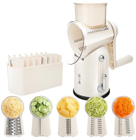 Rotary Cheese Grater 5 Blades Mandoline Slicer for Vegetable, Cream