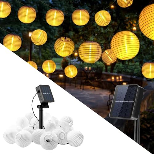 Sunshine smile 5m Solar Lichterkette Lampion Außen, Warmweiß 20 LED Lanterne Lichterketten Außen,Lampions Außen Wetterfest,Balkon Licht Deko Beleuchtung Solar Lichterkette Outdoor