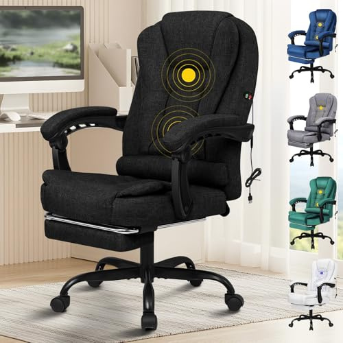 ALFORDSON Chaise de Bureau Ergonomique avec Massage, Repose-Pieds et Inclinaison à 150°, Chaise de Direction avec vérin à gaz, Chaise de Jeu pivotante pour Bureau d'ordinateur，Lin Noir