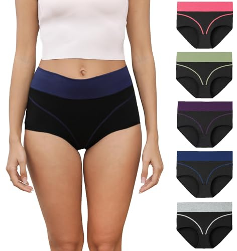 Forllori Culottes Coton pour Femmes Shorty Confort Slips Femme Culotte Taille Haute Lot de 5 Multicolore L