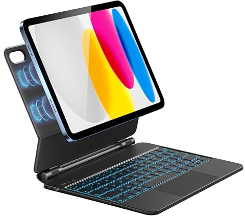 HOU Clavier iPad 10 eme/11 EME Generation(2022,2025 A16),avec Multi-Touch Trackpad, Rechargeable, Rétroéclairage 7 Couleurs, Clavier Bluetooth pour iPad 10eme Génération 2022 10,9 Pouces,AZERTY,Noir
