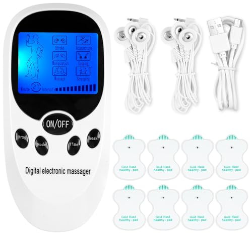 Flintronic Électrostimulateur musculaire, Neurostimulateur Musculaire Portable,Stimulateur Musculaire TENS de Canaux Double, 6 Modes, 11 Intensités, 8 électrodes, pour Soulagement de Doule