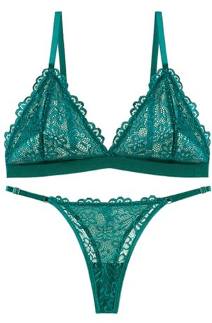 AMateschitz Ensemble soutien-gorge et string en dentelle - Lingerie sexy sans armatures - Soutien-gorge triangle - Nuisette