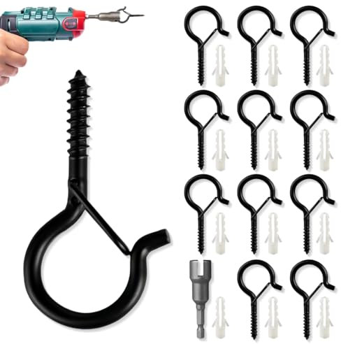Piton à Visser M5 12 Pièces Crochet Mural à Visser Charge Lourde Avec Boucle de Sécurité Crochet de Plafond Bois, Pour Suspendre Paniers à Plantes, Mangeoires à Oiseaux, Lanternes, Tasse