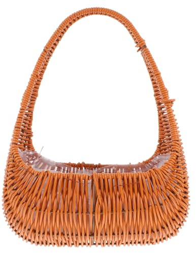 Cabilock Bolsa de Ratán para Picnic Portátil, Cesta de Flores de Boda de PE Asa, Color Marrón, para Guardar y Decorar