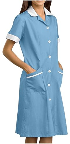 AEGJEGVD Tunique Médicale Femmes Soldes Robe Blouse Medicale Femme Col en V Banche Manche Courte Uniforme de Travail Blouses Infirmiere Femme Professionnelle Uniforme D'Infirmière de Travail Pas Cher