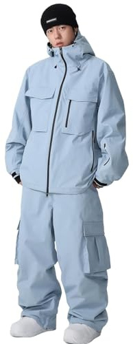 YEEFINE Women's Snow Snowboard Suits Baggy Men's Ski Jacket and Pants Set Insulated Snowsuits Waterproof Winter(Blue,XL)