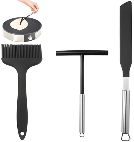 lrgnixs Distribuidor de crepes de 3 piezas, espátula para crepes, cepillo de cocina y esparcidor de masa para panqueques, distribuidor de masa en forma de T para el hogar, cocina, hornear, utensilios