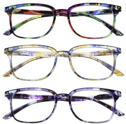 Kerecsen 3 Pack Reading Glasses for Women Blue Light Blocking Spring Hinge Fashion Pattern Print Eyeglasses for Ladies (C1, 2.50, Dioptres)