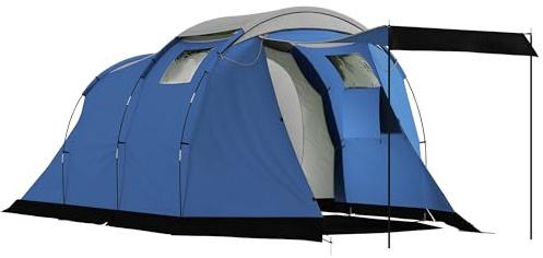 Outsunny Tente de Camping Tunnel 4 Personnes 3000mm - 190cm Bleu Foncé