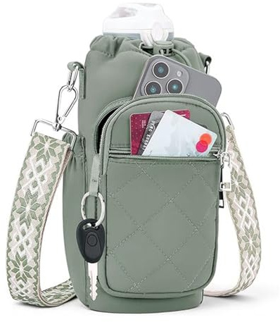 Cesujowaz Water Bottle Bag Crossbody, Insulated Water Bottle Holder with Strap 40oz, Gym Accessories for Women, Small Gym Bag with Phone Pocket