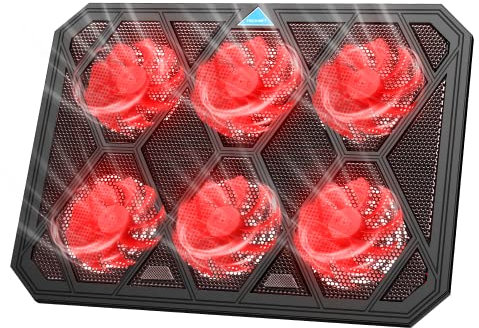 VOXON Laptop Cooling Pad, 12–19 Laptop Cooler with 6 Quiet Red LED Fans at 1400RPM, 2-Level Adjustable Stand, USB Powered, Extra USB Port, Ultra Slim Laptop Cooling Stand for Gaming and Work