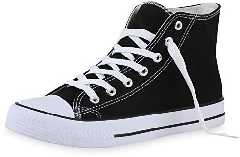 SCARPE VITA Damen Sneaker High Bequeme Schnürer Freizeit Schürschuhe Stoffschuhe Basic Schuhe 198029 Schwarz 38