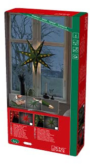 Konstsmide Roter Papierstern mit rotem Samt, V-förmig perforiert, 7 Zacken, hängend, inkl. Anschlusskabel mit an/aus Schalter, ohne Leuchtmittel, E14 Gewinde, 230V Innen, weißes Kabel - 5953-550