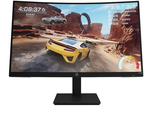 HP X27qc Gaming Monitor Curvo da 27 pollici, Pannello VA 16:9 QHD 165Hz, 1 ms, Antiriflesso, 350 nits, 3000:1, AMD FreeSync Premium, Low Blue Light, VESA 10x10 cm, HDMI 2.0, Displayport 1.4, Nero